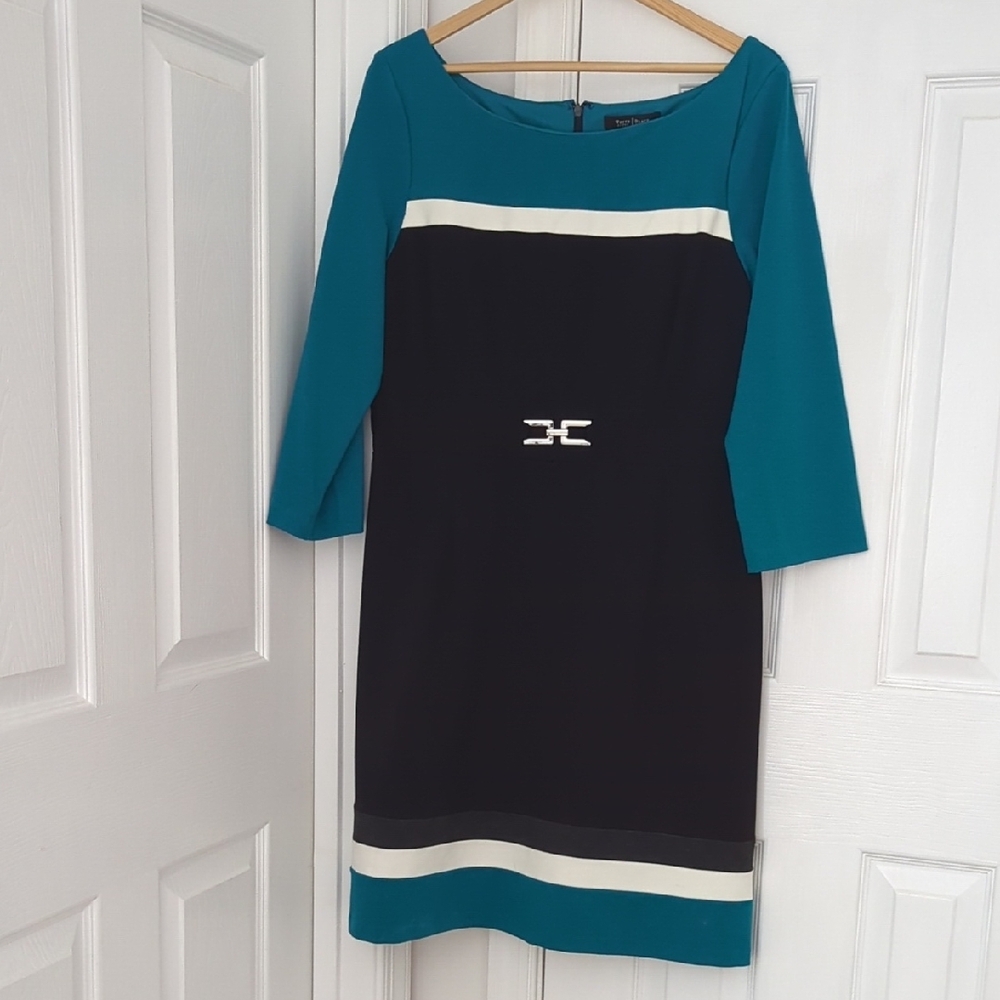 White House Black Market Blue and Black Sheath Dress